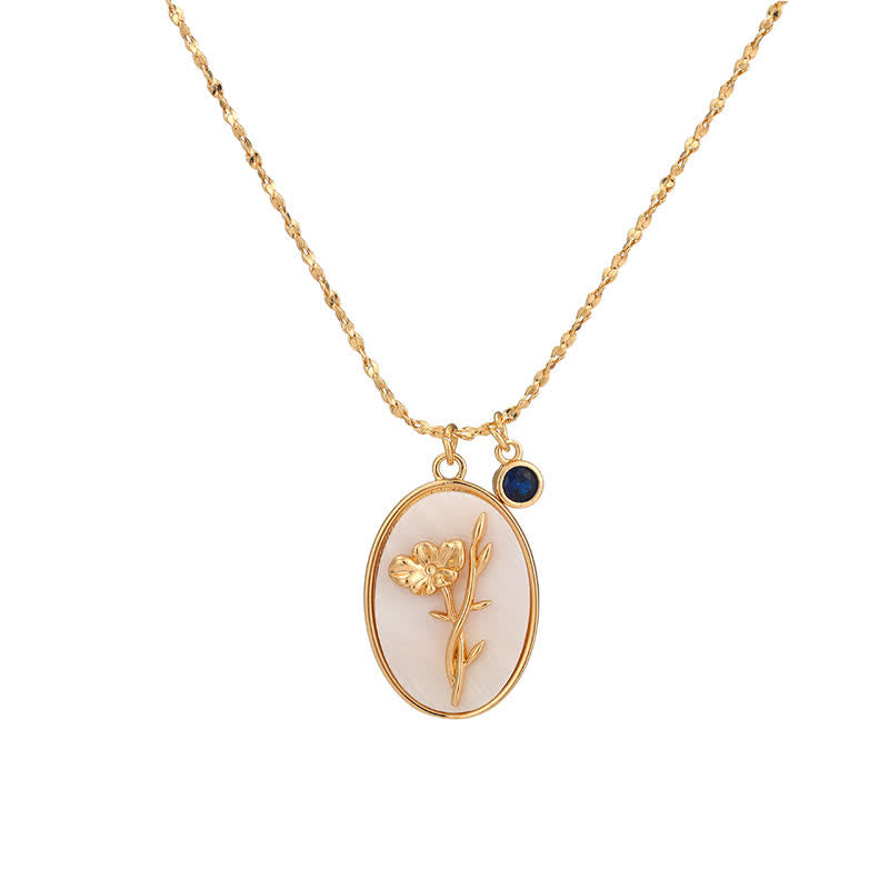 Birthstone with Birth Flowers Necklace - Aurora-September - Aster-State of Style