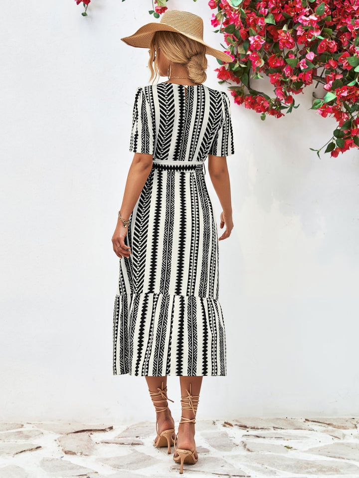 Black and White Striped Midi Dress - Elise-XS-State of Style