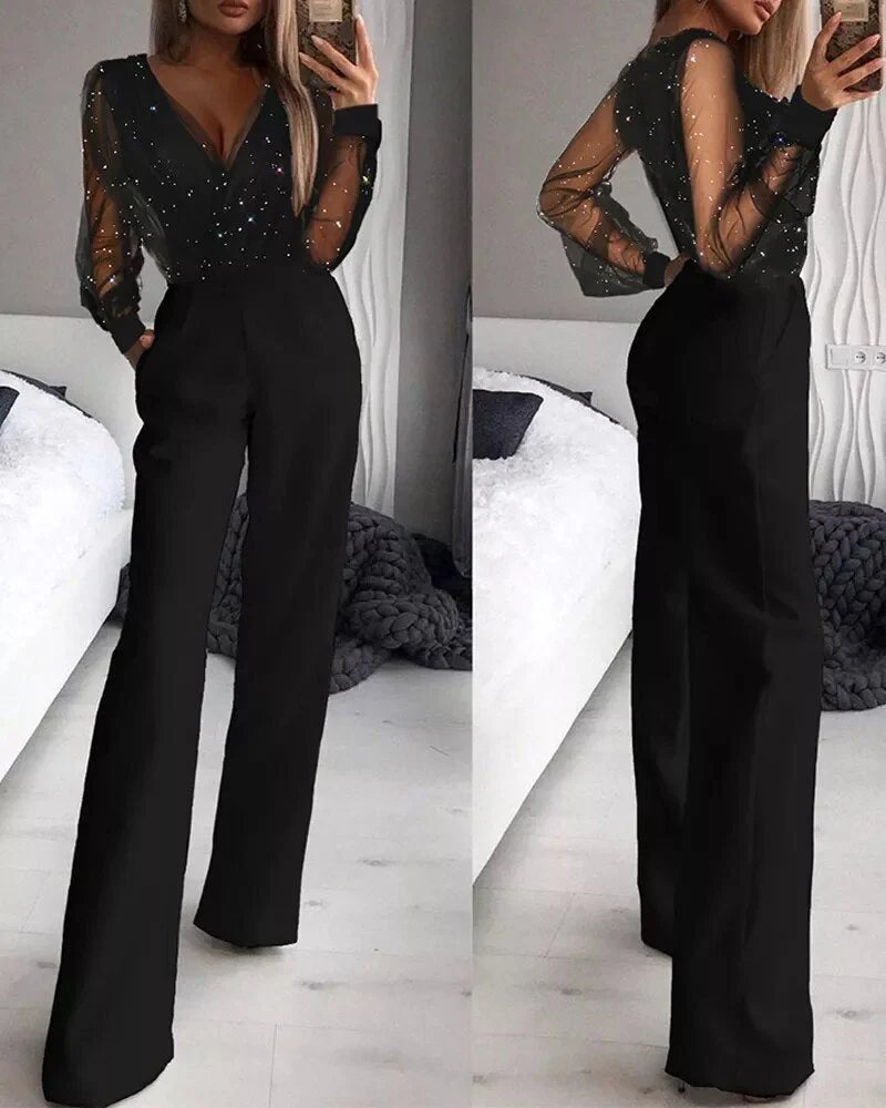 Black Glitter Jumpsuit - Aurora-S-State of Style