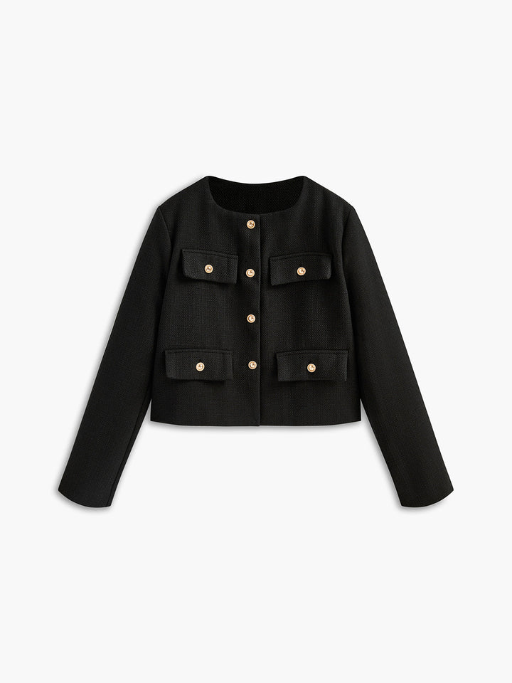 Black Gold Button Tweed Blazer - Camille-XS-State of Style