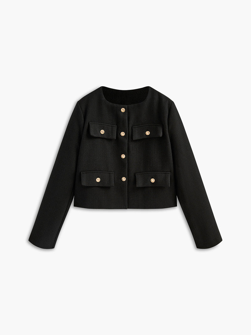 Black Gold Button Tweed Blazer - Camille-XS-State of Style