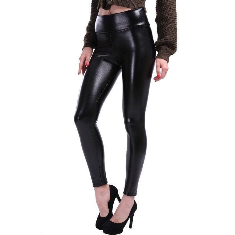 Black Imitation Leather Leggings - Aurora-S-State of Style