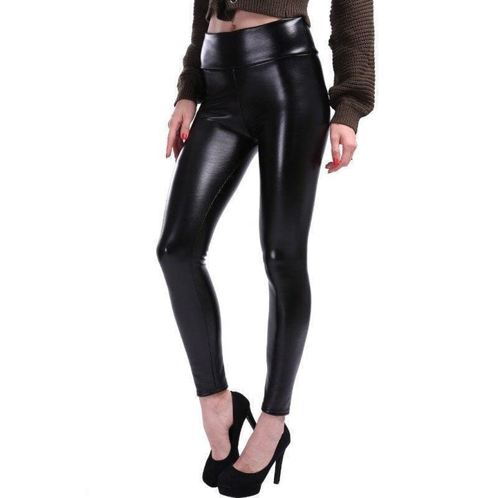 Black Imitation Leather Leggings - Aurora-S-State of Style
