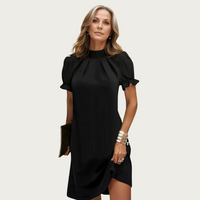 Black Midi Evening Dress with Puff Sleeves - Amber-S-State of Style