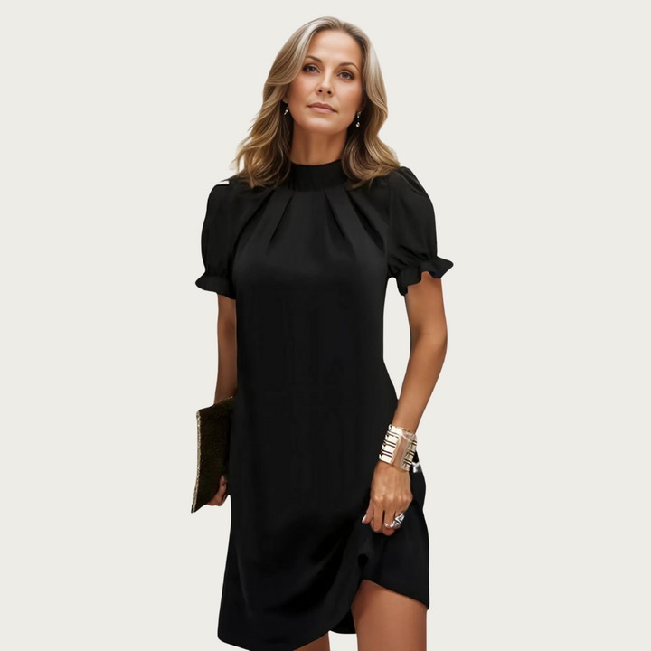 Black Midi Evening Dress with Puff Sleeves - Amber-S-State of Style