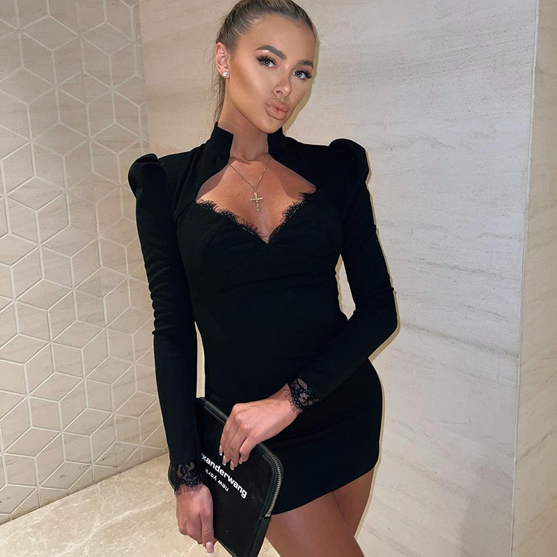 Black Mini Dress with Lace Details - Noa-S-State of Style