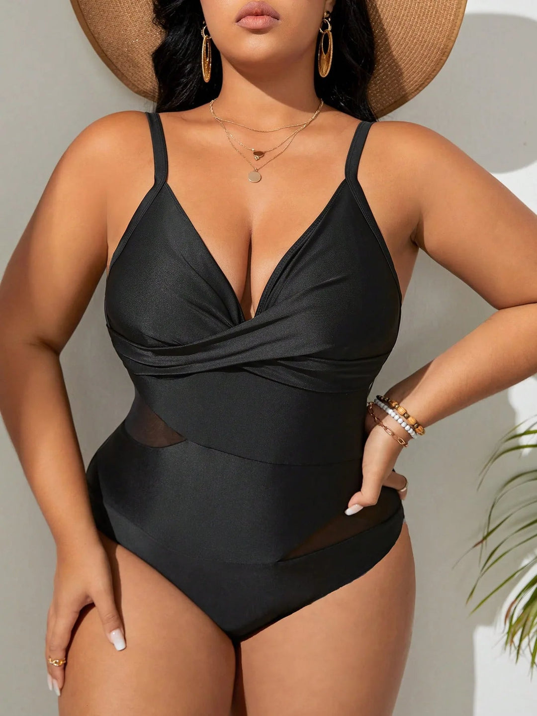 Black Plus Size Strappy Bombshell Swimsuit-Black-2XL-State of Style