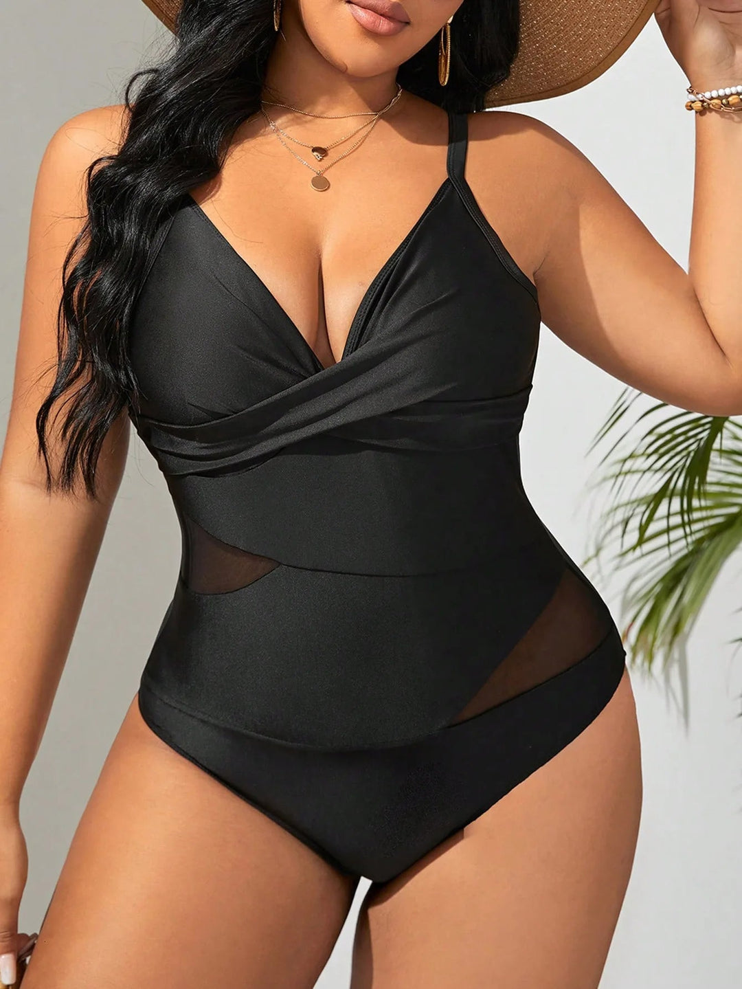 Black Plus Size Strappy Bombshell Swimsuit-Black-2XL-State of Style