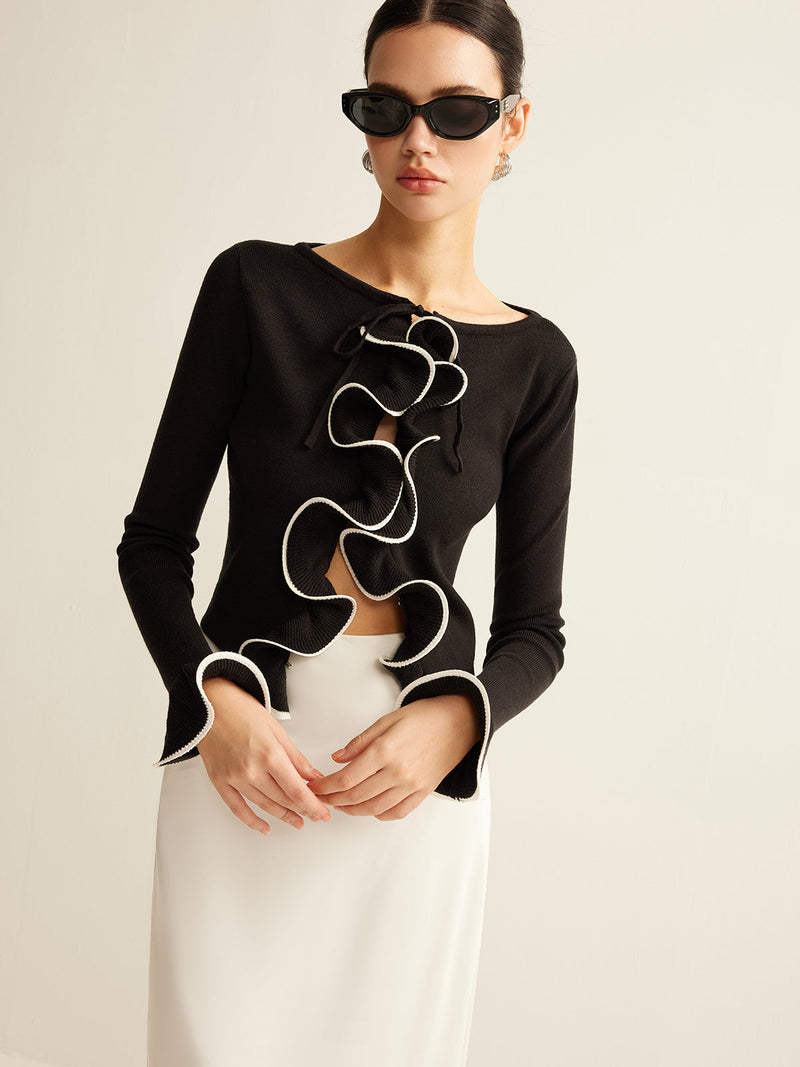 Black Skinny Ruffle Cardigan for Women - Isabella-XS-State of Style