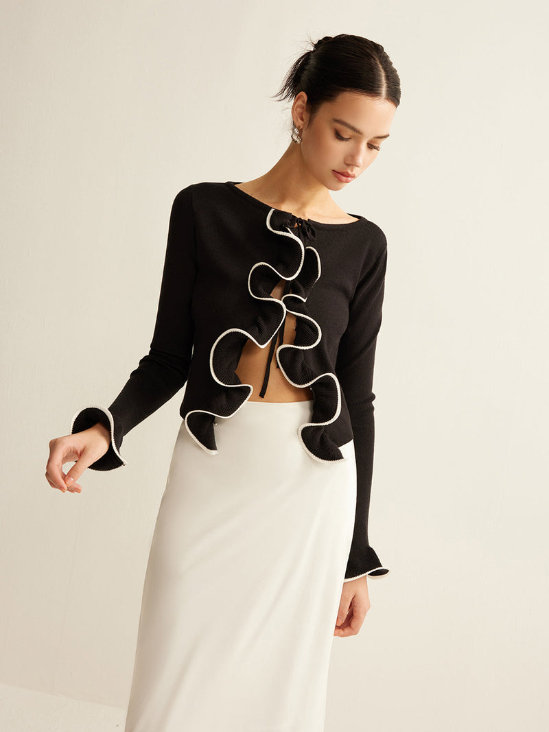 Black Skinny Ruffle Cardigan for Women - Isabella-XS-State of Style