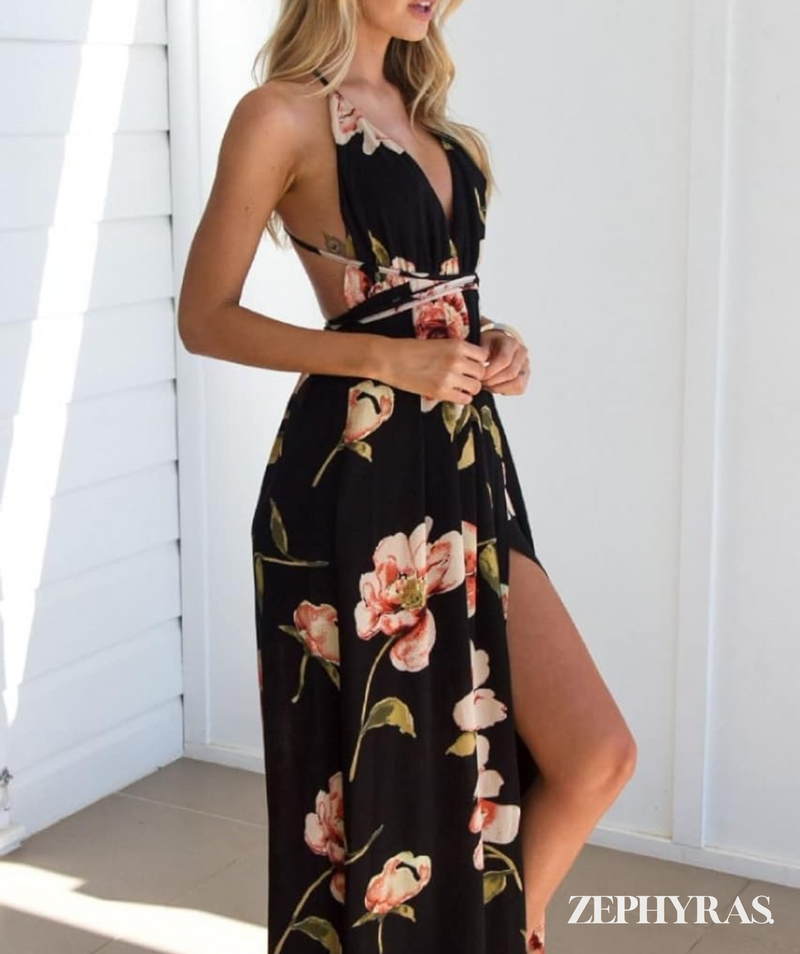 Black Summer Dress with Floral Print and Loose Fit – Mayra-S-State of Style