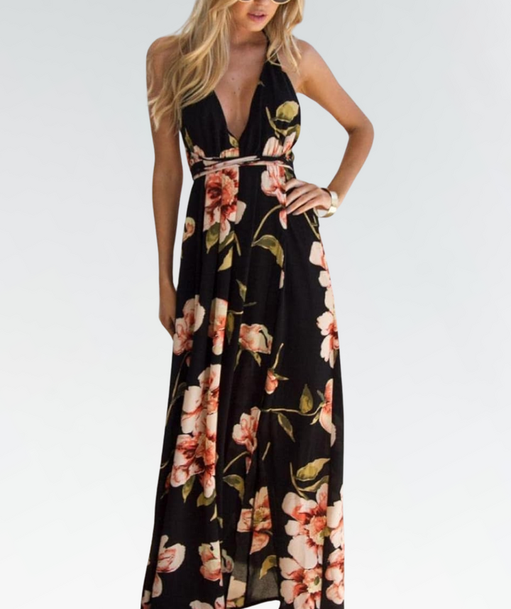 Black Summer Dress with Floral Print and Loose Fit – Mayra-S-State of Style