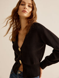 Black Sweater with 2 Buttons for Women - Alina-XS-State of Style