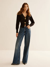 Black Sweater with 2 Buttons for Women - Alina-XS-State of Style