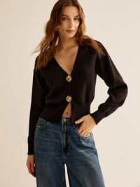 Black Sweater with 2 Buttons for Women - Alina-XS-State of Style