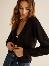 Black Sweater with 2 Buttons for Women - Alina-XS-State of Style