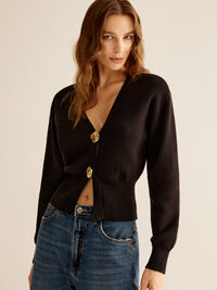 Black Sweater with 2 Buttons for Women - Alina-XS-State of Style