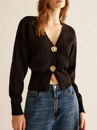 Black Sweater with 2 Buttons for Women - Alina-XS-State of Style
