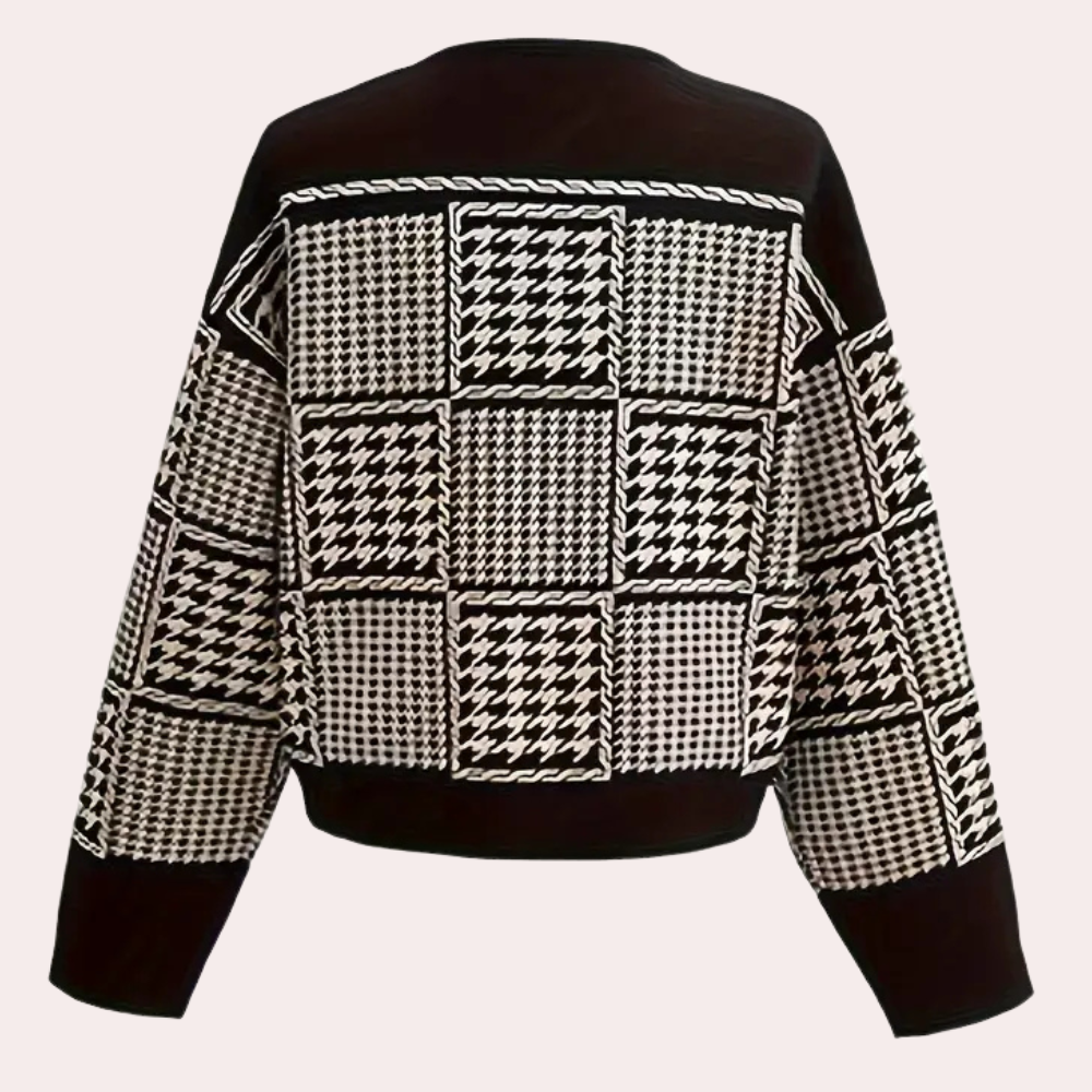 Black Women's Cardigan with Houndstooth Pattern - Isolde-XS-State of Style