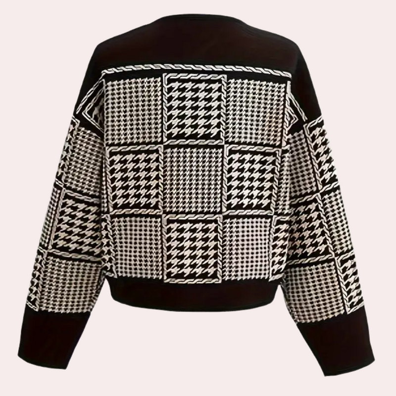 Black Women's Cardigan with Houndstooth Pattern - Isolde-XS-State of Style