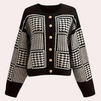 Black Women's Cardigan with Houndstooth Pattern - Isolde-XS-State of Style