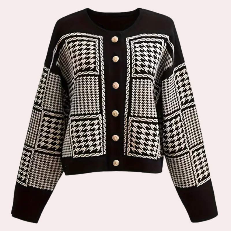 Black Women's Cardigan with Houndstooth Pattern - Isolde-XS-State of Style