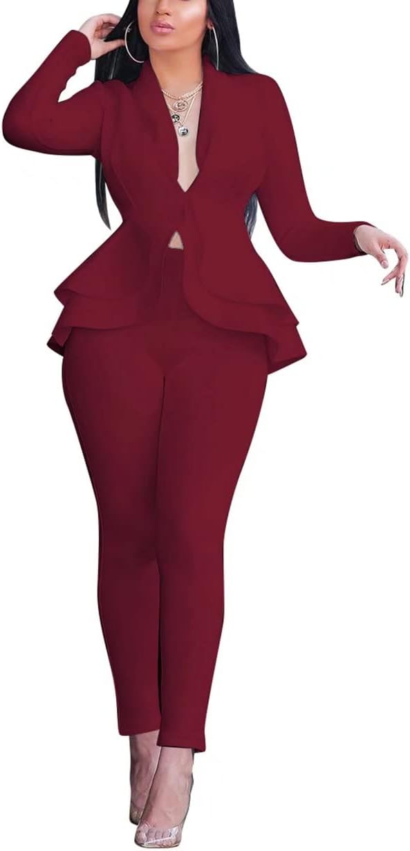 Blazer and Trousers Set - Faylinn-Wine red-S-State of Style