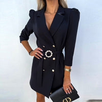 Blazer Dress With Attached Belt | Stylish & Versatile-Black-S-State of Style