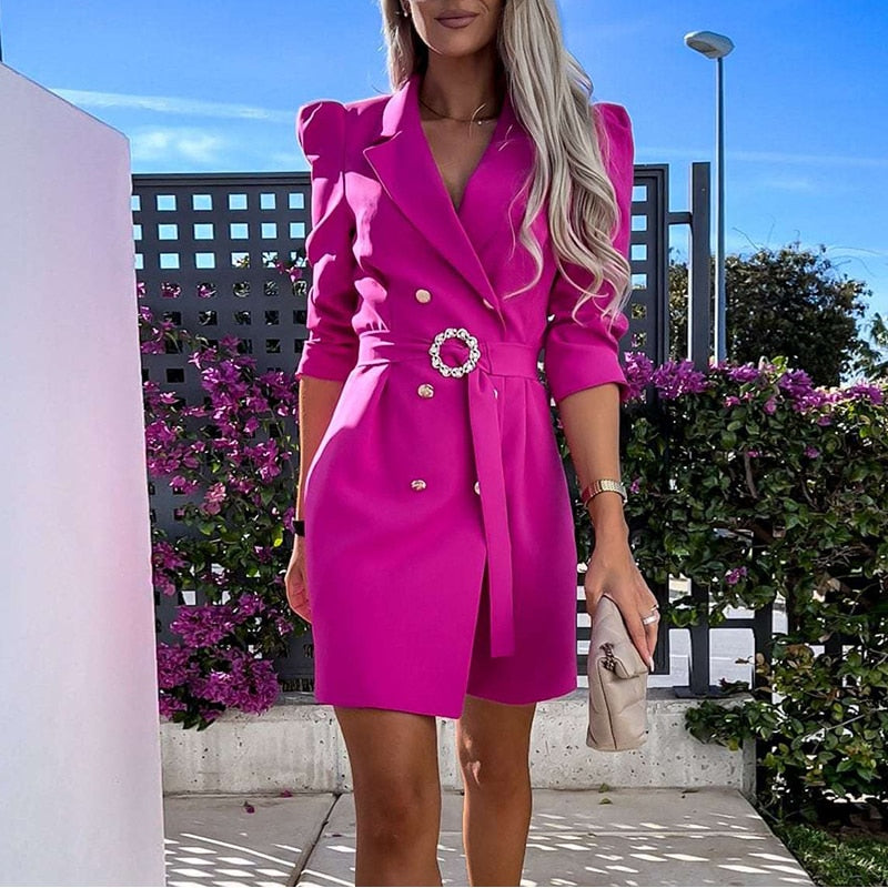 Blazer Dress With Attached Belt | Stylish & Versatile-Pinkish Red-S-State of Style