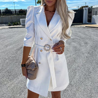 Blazer Dress With Attached Belt | Stylish & Versatile-White-S-State of Style