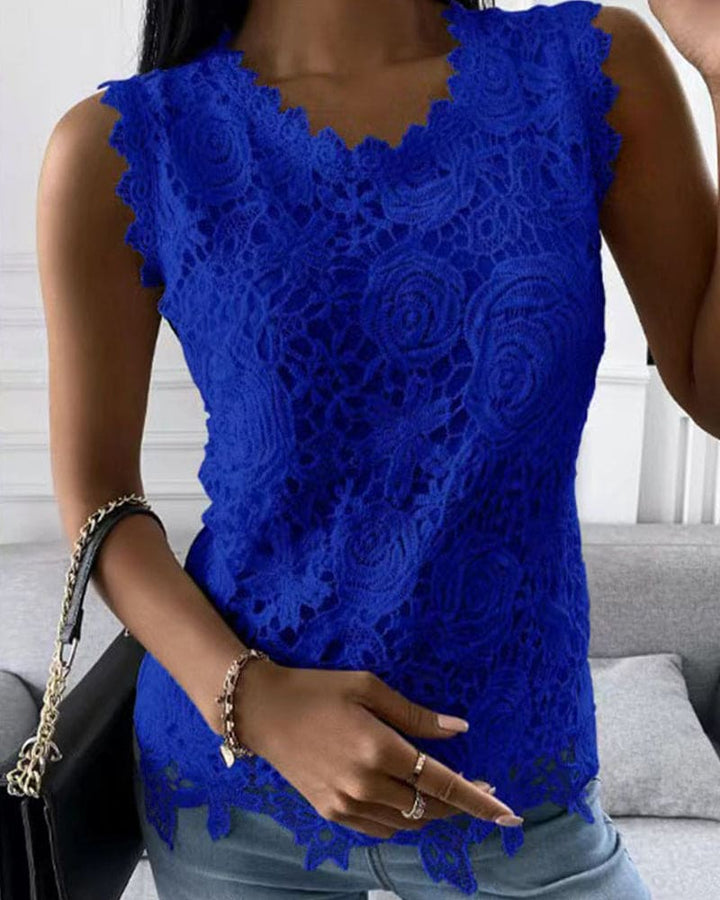 Blouse with Lace Detail in Effenge Colour Style - Elara-Blue-S-State of Style