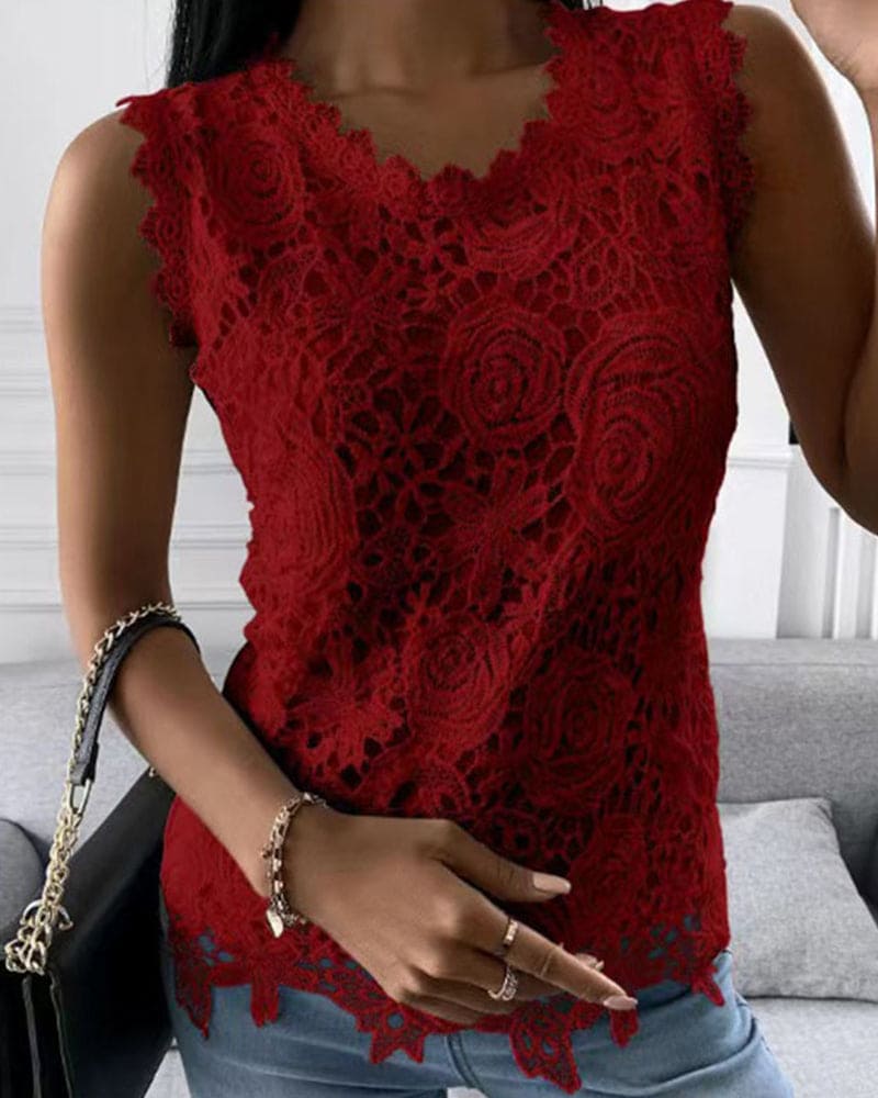 Blouse with Lace Detail in Effenge Colour Style - Elara-Bordeaux Red-S-State of Style