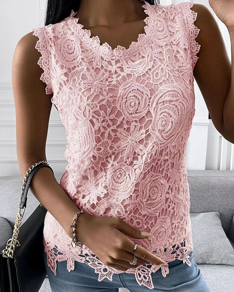 Blouse with Lace Detail in Effenge Colour Style - Elara-Pink-S-State of Style