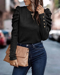 Blouse with Long Puff Sleeves and Round Neck - Eva-Orange-S-State of Style