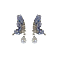 Blue Crystal Butterfly Wing Earrings with Pearl – Liora-State of Style