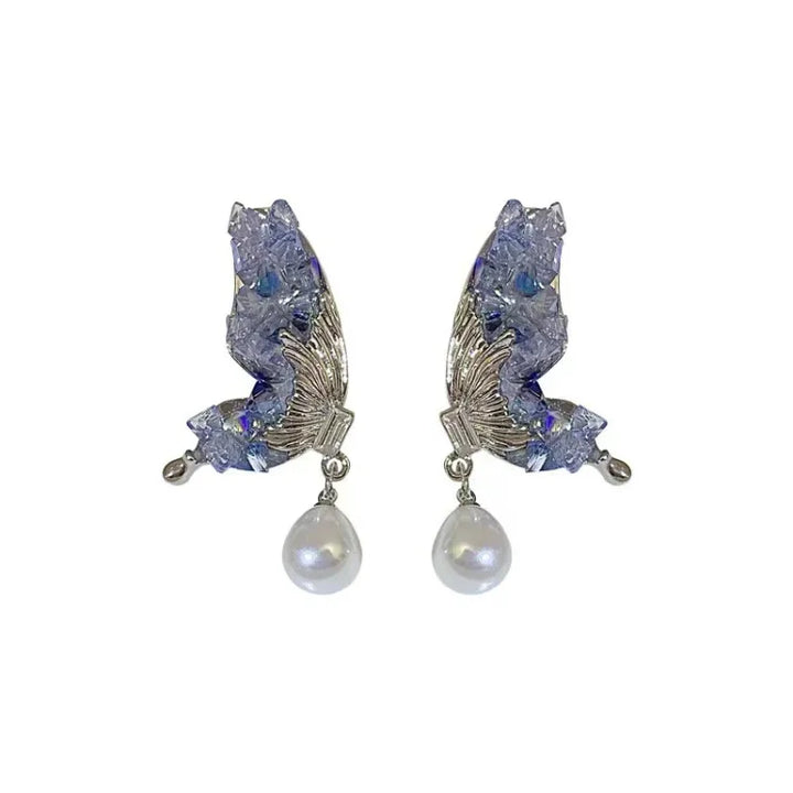 Blue Crystal Butterfly Wing Earrings with Pearl – Liora-State of Style