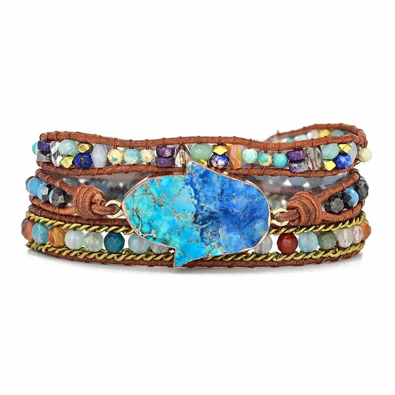 Blue Hamsa Turquoise Wrap Bracelet - Soraya-State of Style