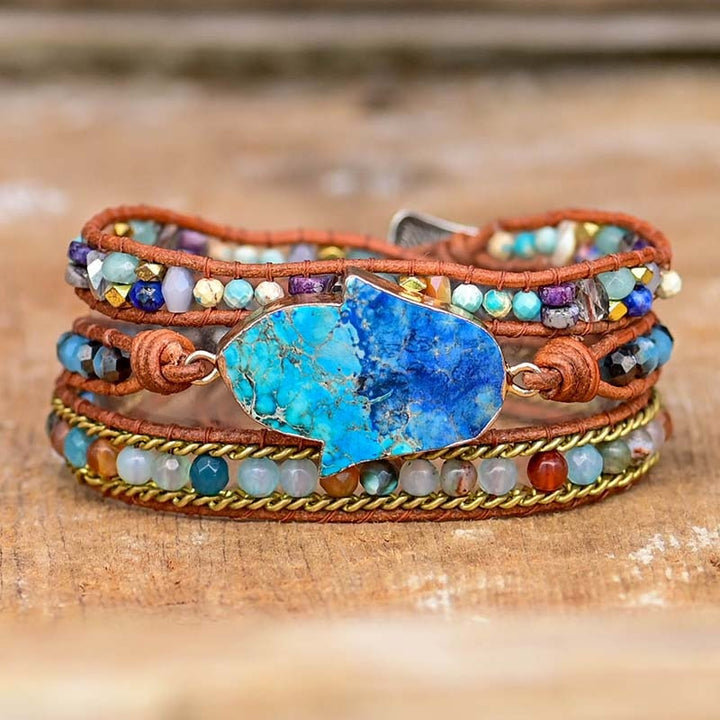 Blue Hamsa Turquoise Wrap Bracelet - Soraya-State of Style