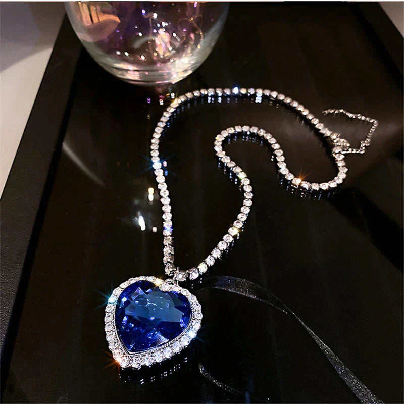 Blue Heart Crystal Necklace-State of Style