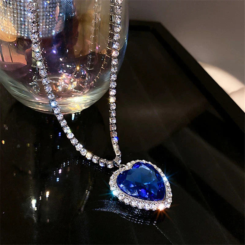 Blue Heart Crystal Necklace-State of Style