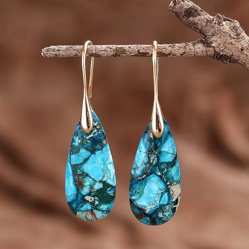 Blue Jasper Drop Earrings - Meliora-Gold-State of Style