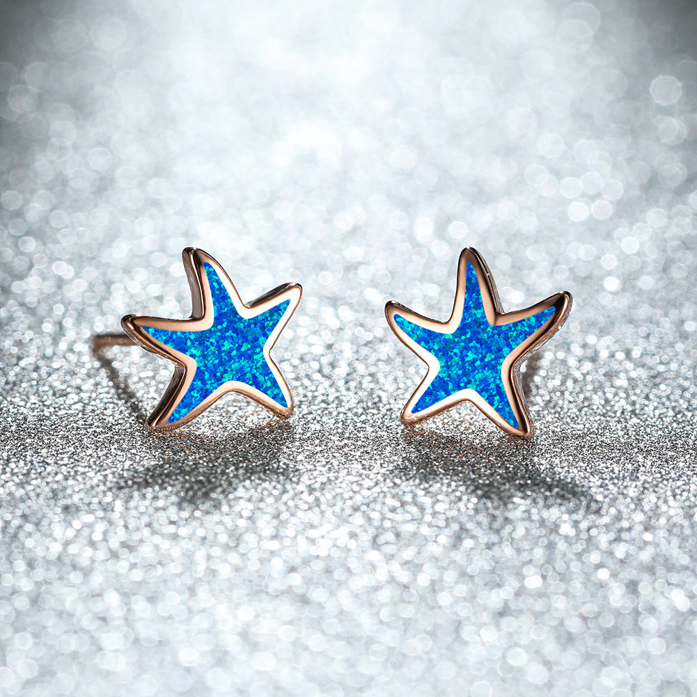 Blue Opal Starfish Earrings - Marina-Blue Opal-Rose Gold-State of Style