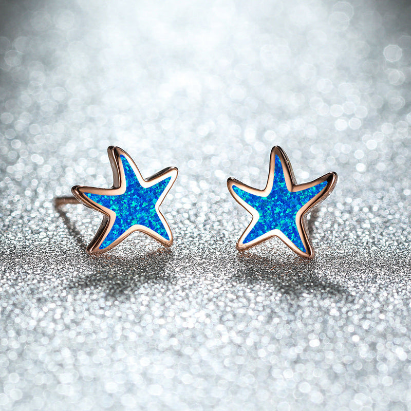 Blue Opal Starfish Earrings - Marina-Blue Opal-Rose Gold-State of Style
