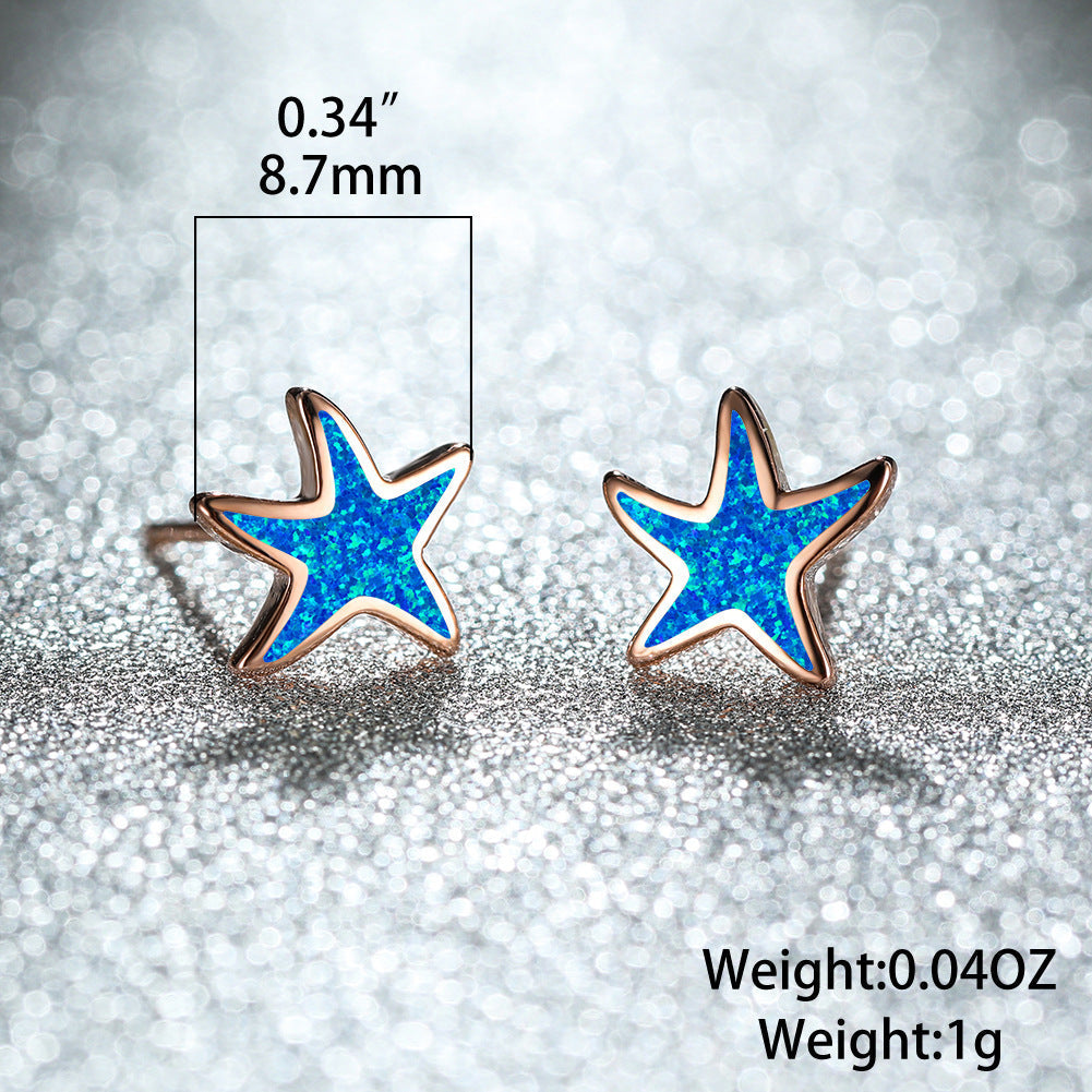 Blue Opal Starfish Earrings - Marina-Blue Opal-Silver-State of Style