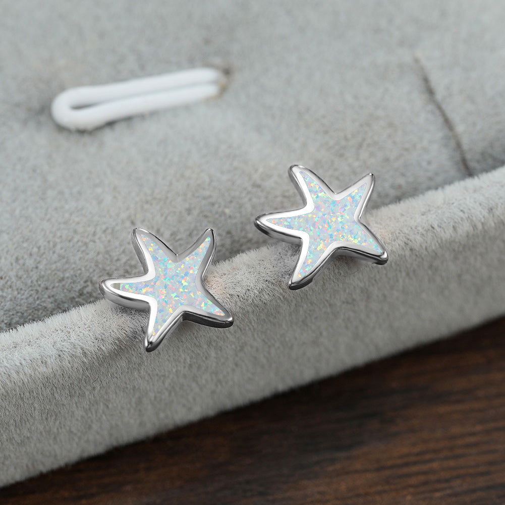 Blue Opal Starfish Earrings - Marina-Blue Opal-Silver-State of Style