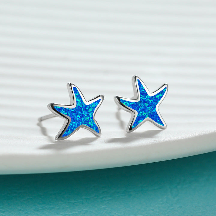 Blue Opal Starfish Earrings - Marina-Blue Opal-Silver-State of Style