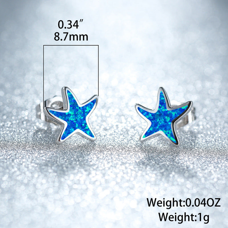 Blue Opal Starfish Earrings - Marina-Blue Opal-Silver-State of Style