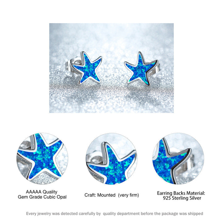 Blue Opal Starfish Earrings - Marina-Blue Opal-Silver-State of Style
