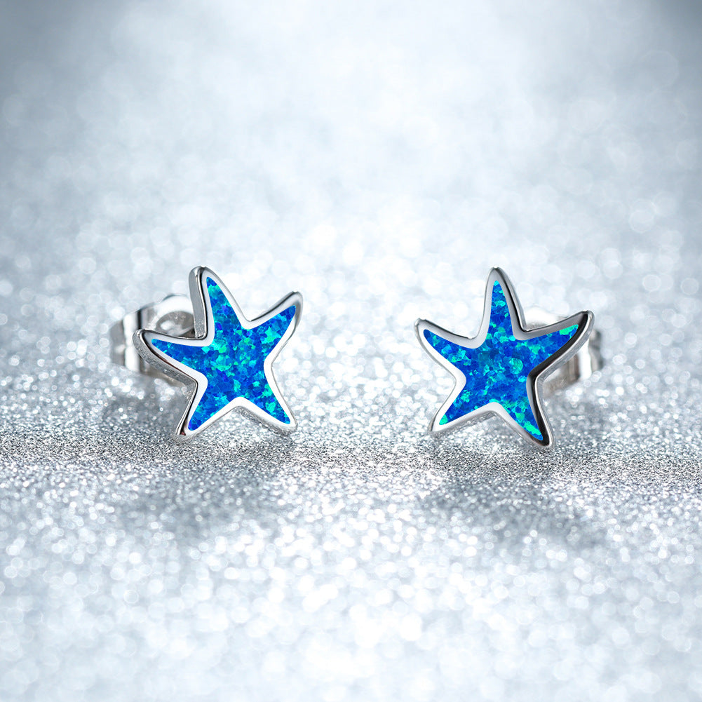 Blue Opal Starfish Earrings - Marina-Blue Opal-Silver-State of Style