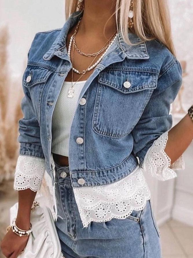 Blue Patchwork Denim Jacket - Rowena-S-State of Style